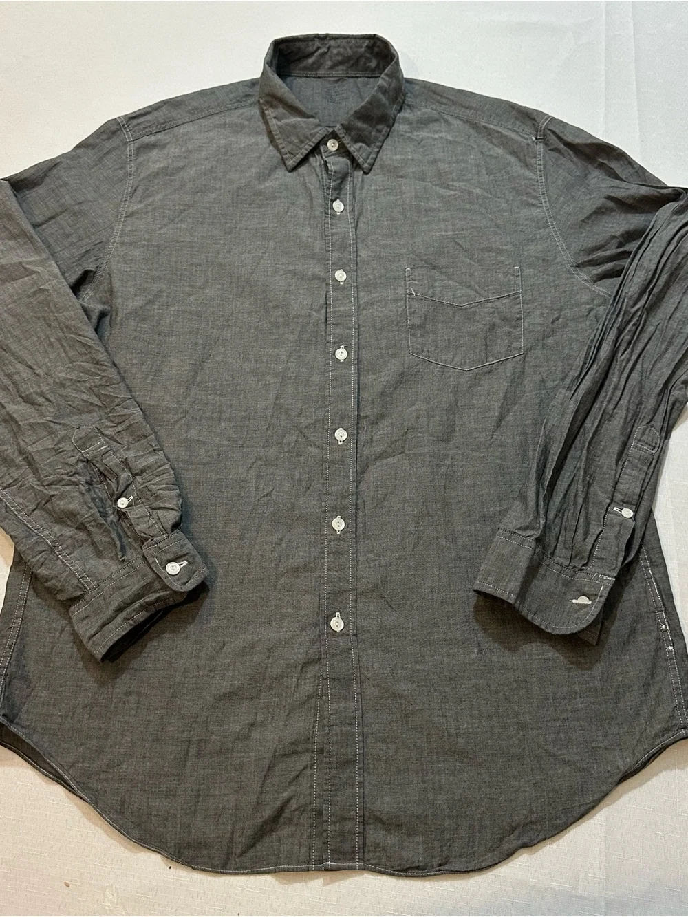 J.Crew Factory Gray Chambray Button Up Shirt Large